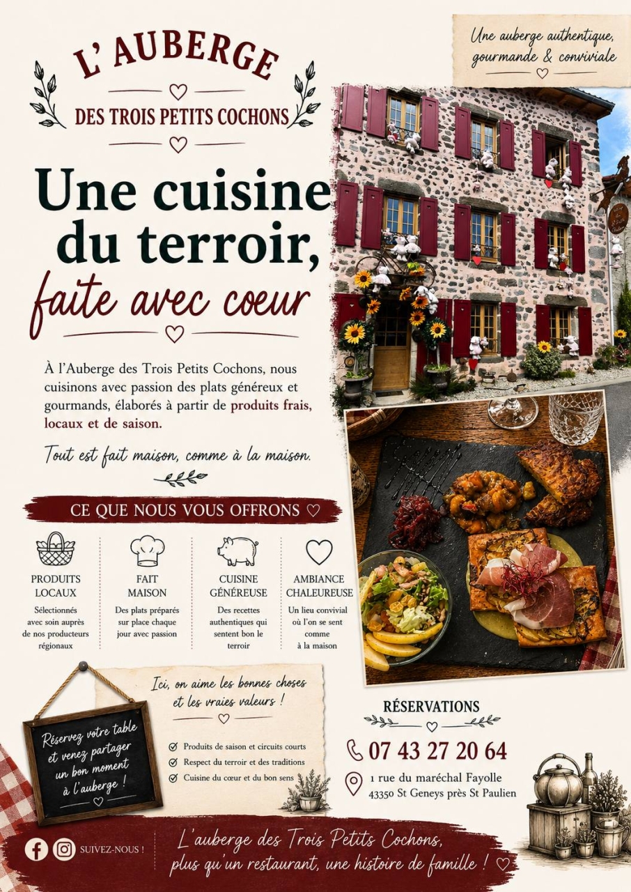 Évènements - L'Auberge Des Trois Petits Cochons - restaurant SAINT-GENEYS-PRES-SAINT-PAULIEN - Restaurant Vorey - Restaurant La voute sur Loire