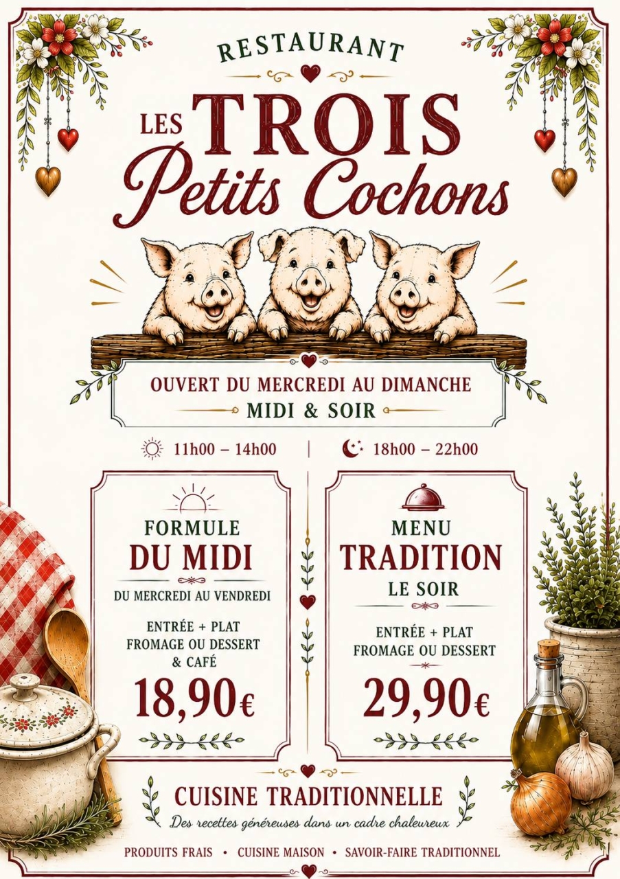 L'Auberge Des Trois Petits Cochons - restaurant SAINT-GENEYS-PRES-SAINT-PAULIEN - Restaurant Saint Geneys Près Saint Paulien - Restaurant Polignac