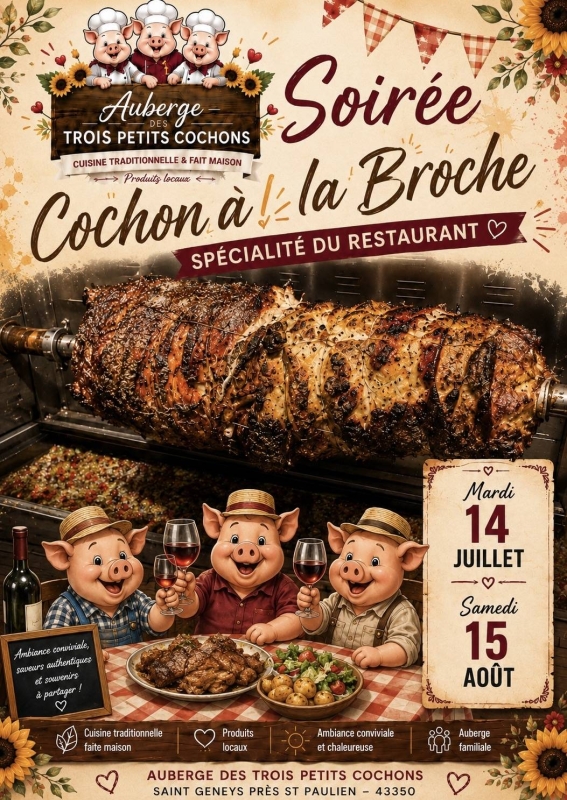 Évènements - L'Auberge Des Trois Petits Cochons - restaurant SAINT-GENEYS-PRES-SAINT-PAULIEN - Restaurant Vorey - Restaurant La voute sur Loire